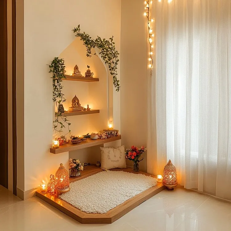 Small Corner Pooja Room Design