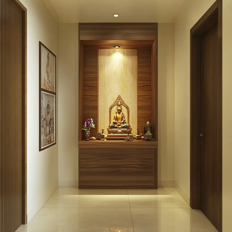 Small Mandir Design for Apartment with a Minimalist Altar