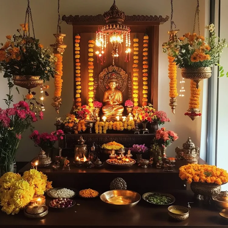 Small Mandir Design with Seasonal Decor