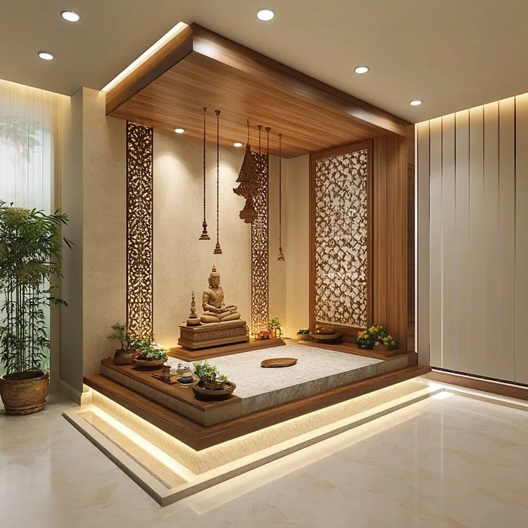 Pooja Room Design with Meditation Corner