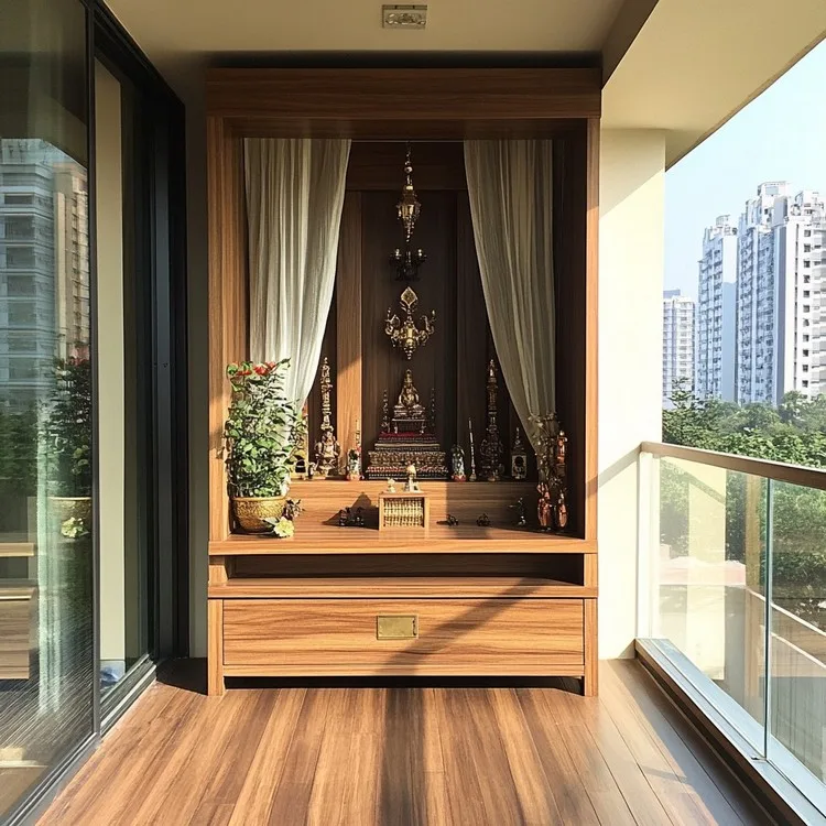 Weather Resistant Small Pooja Room Design for Balcony