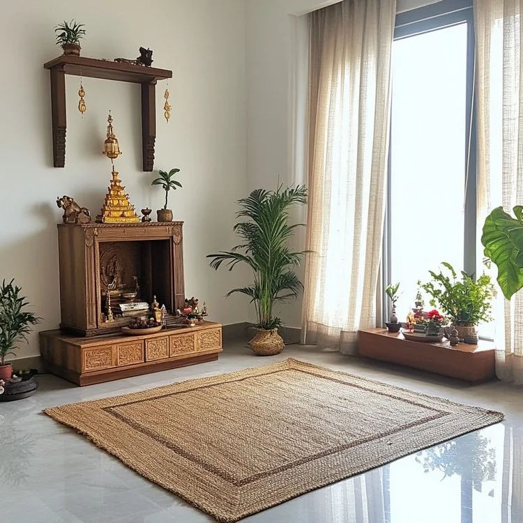 Small Pooja Room with Jute Rug