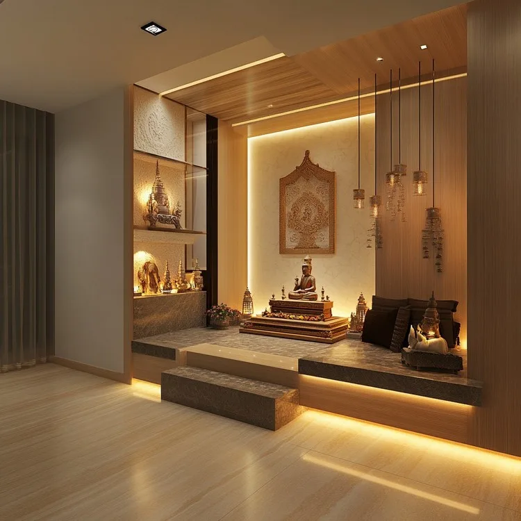 Small Pooja Room with LED Strip Lights