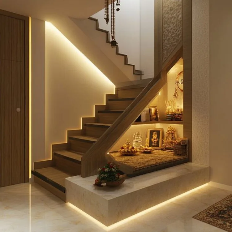 Small Pooja Room Under the Staircase