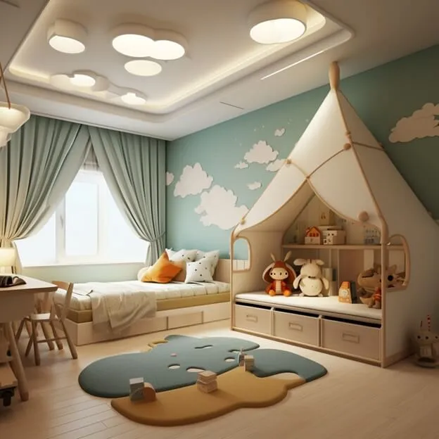 Soft-Edged Island Ceiling Design Ideas for Kids Room