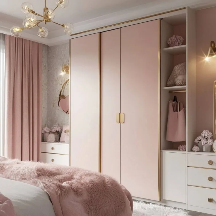Soft Pink Colour Cupboard Design for Bedroom