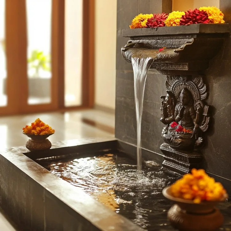 space saving small pooja room designs in apartments with Water Feature
