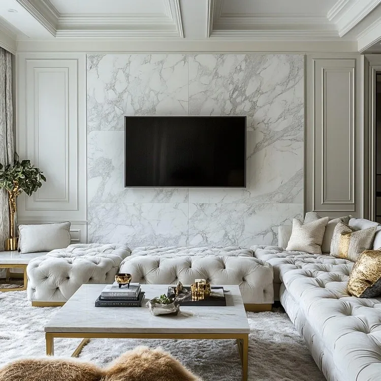 Statement Marble Wall Panel Design for Living Room