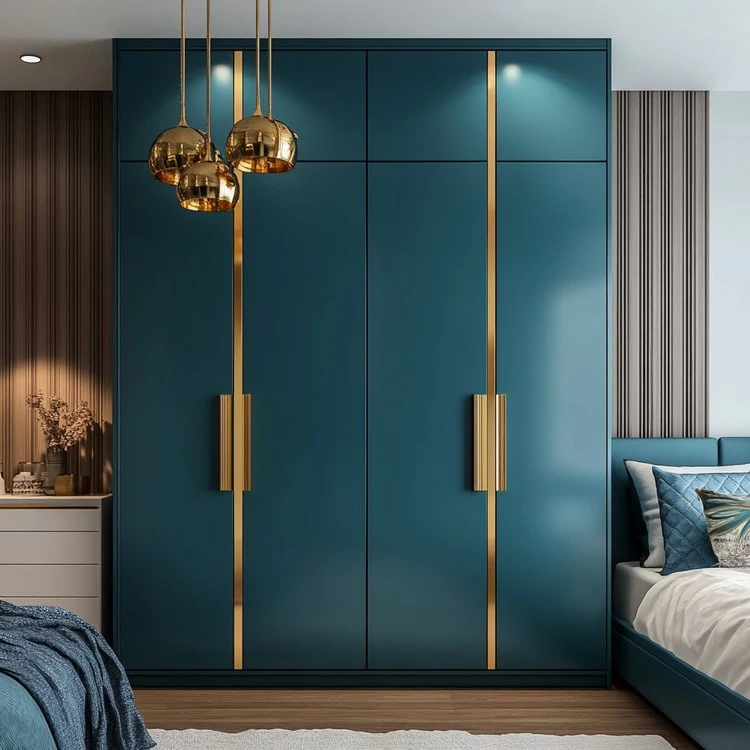 Teal and Gold Dual Colour Wardrobe Design