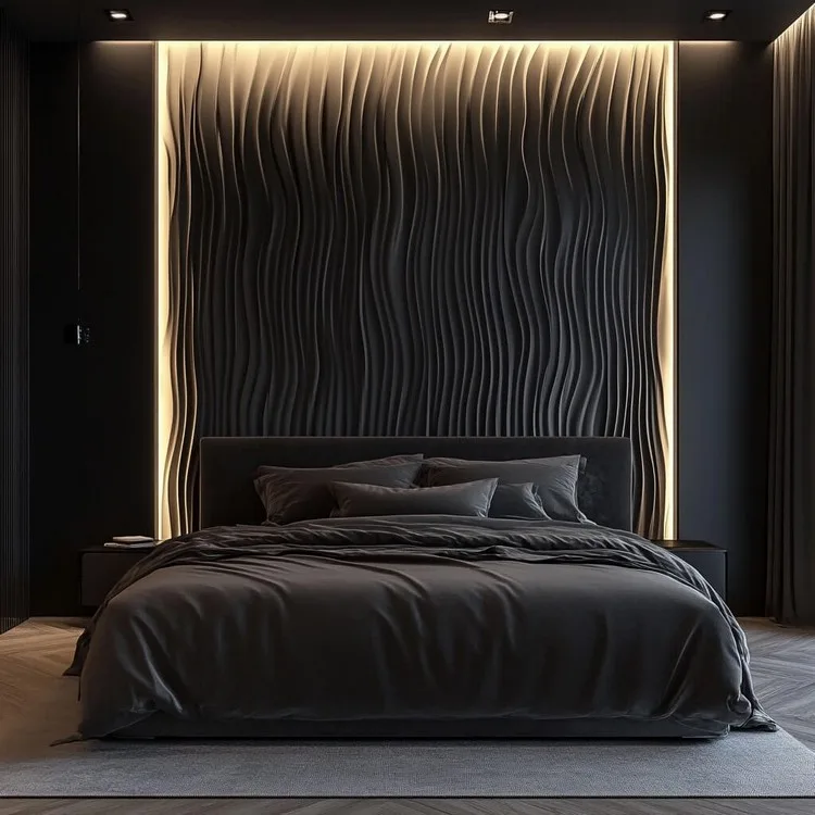 Textured Decorative Wall Panels for Bedroom with Subtle Lighting