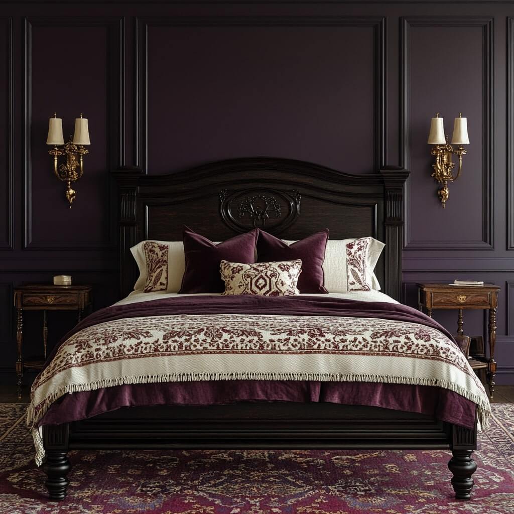 Traditional purple colour bedroom