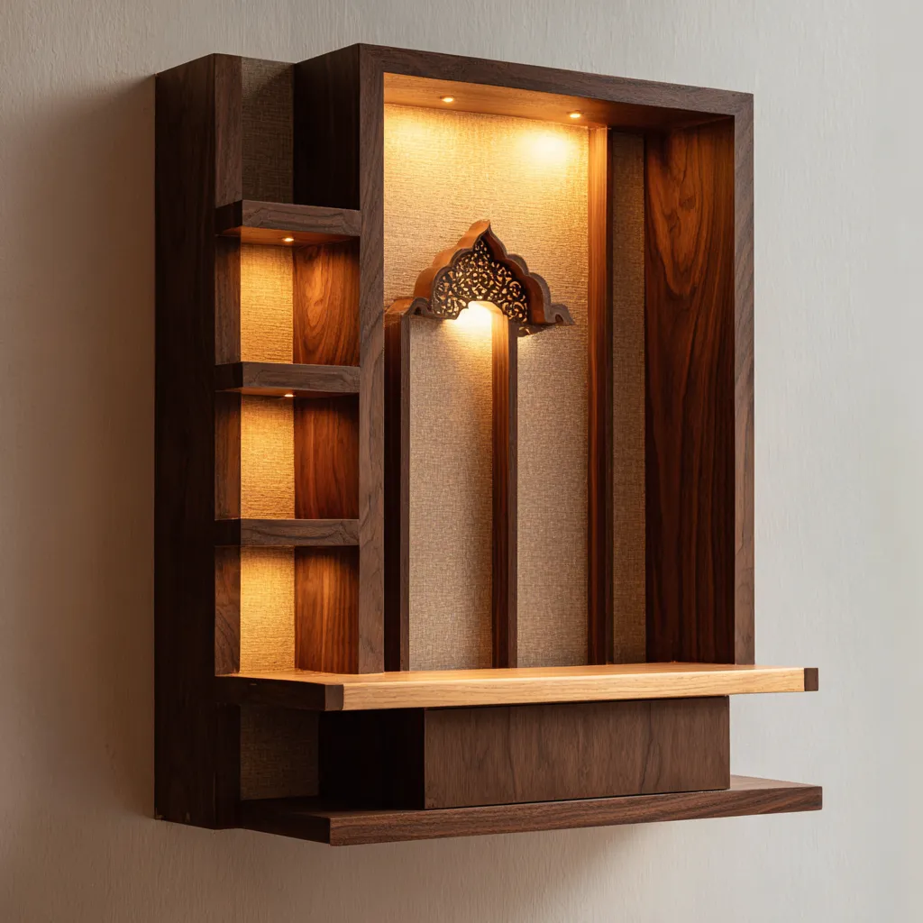 Two-Tone Wood Wall Mounted Mandir Design