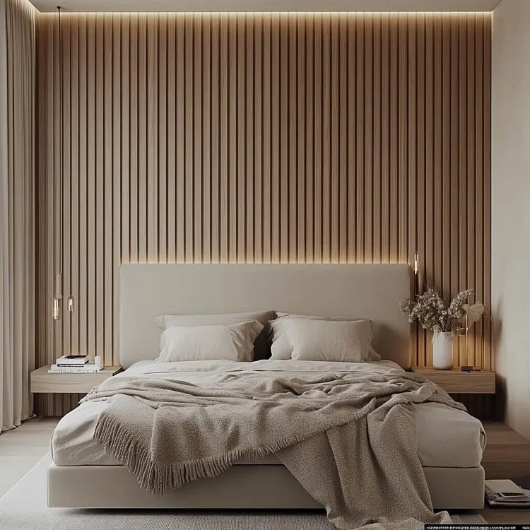 Vertical Wood Slated Panel for the Headboard Wall