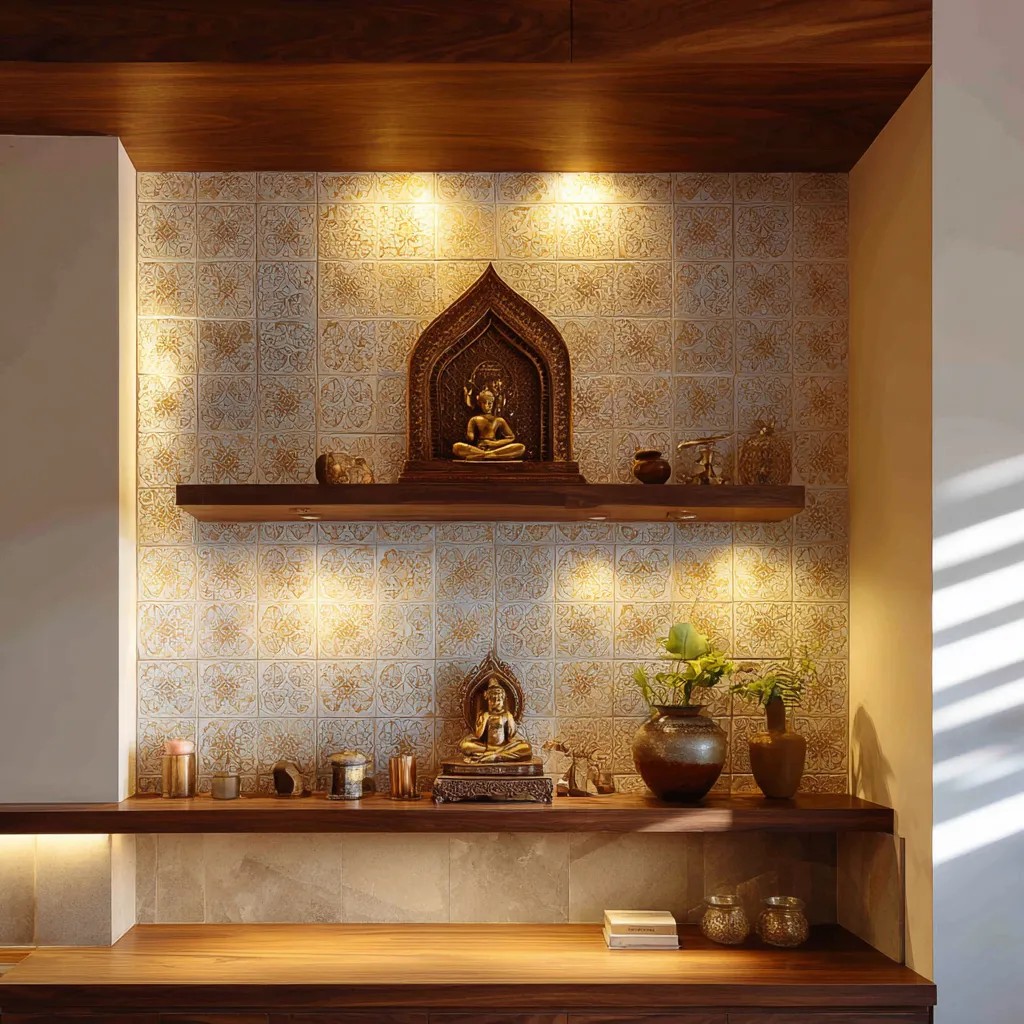 Wall Mounted Temple Design with Decorative Tile Back