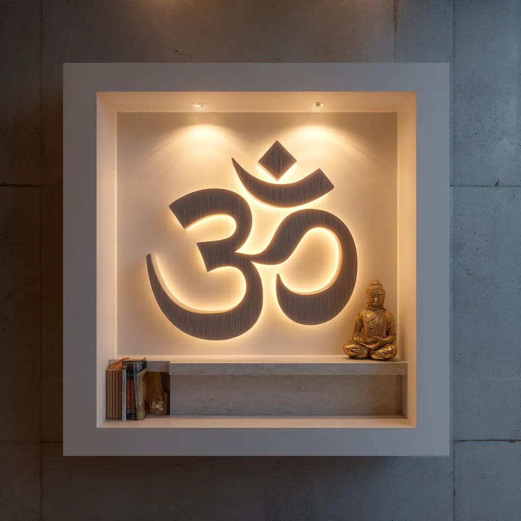 Wall Mounted Temple Design with Om or Swastik Cutout