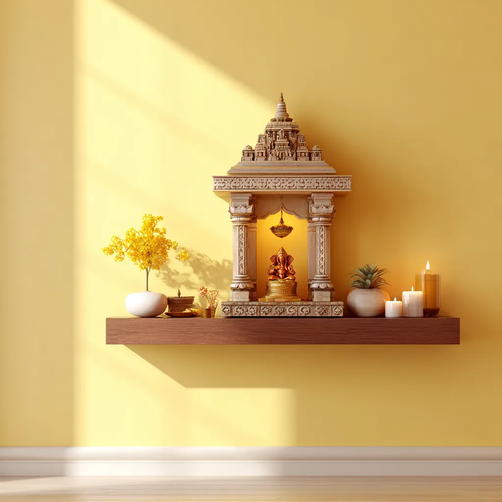 Wall Mounted Temple Design with Soft Pastel Background