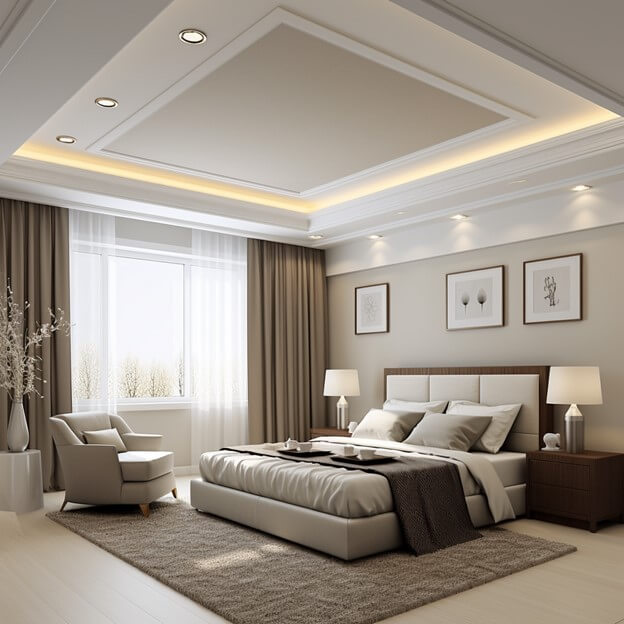 White Tray Simple False Ceiling Design for Bedroom