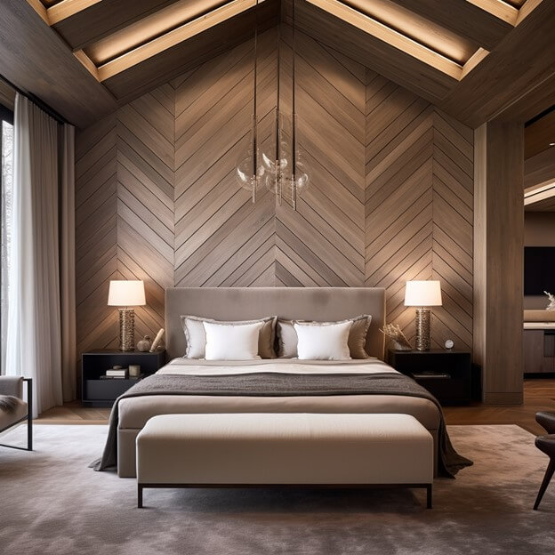 Wood Panel Latest Ceiling Design for Bedroom