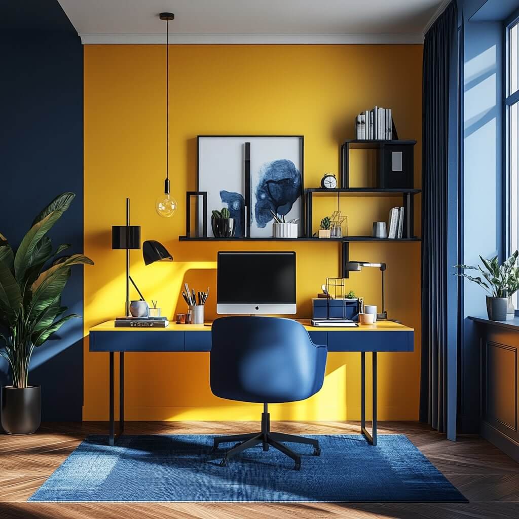 Yellow and Blue colour combination for wall