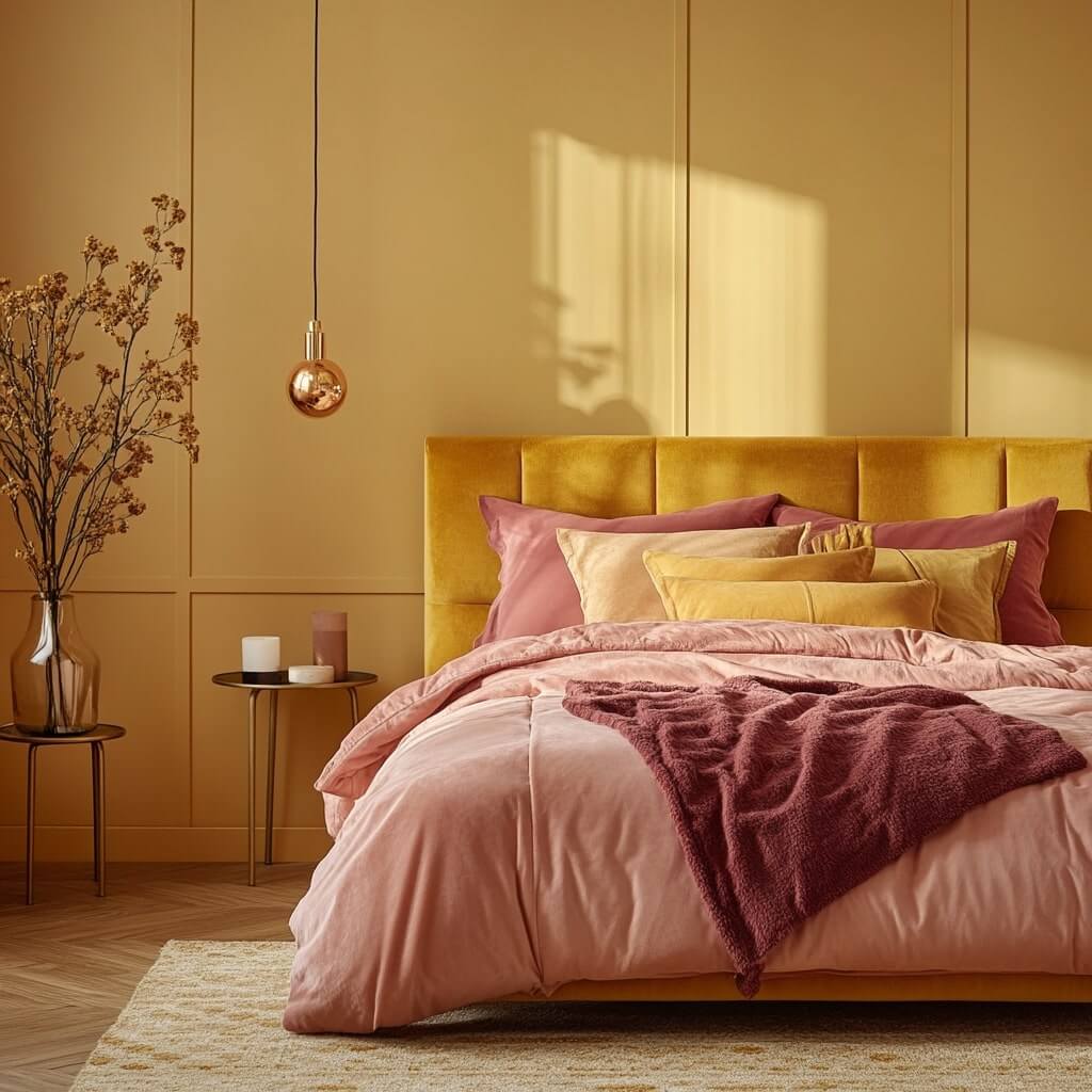 Yellow and Dusty Rose colour combination for wall