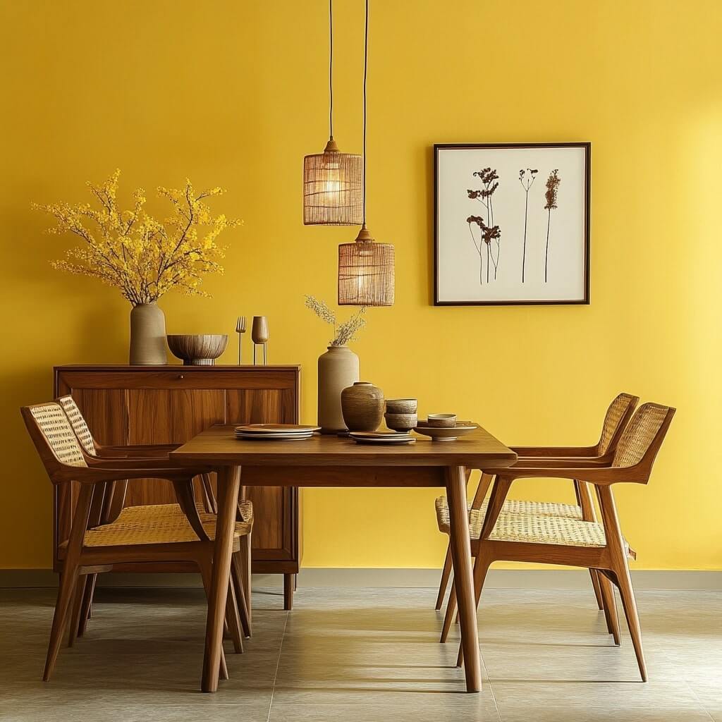 Yellow and Earthy Browns colour combination for wall