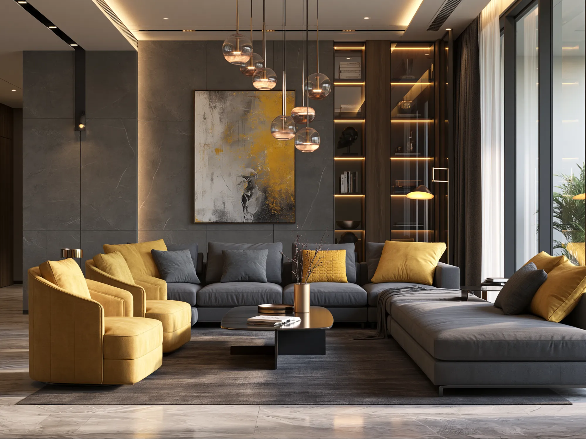 Yellow and Grey Colour Combination for Living Room