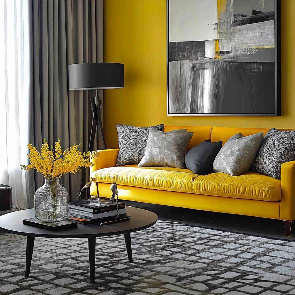 Yellow and Grey colour combination for wall