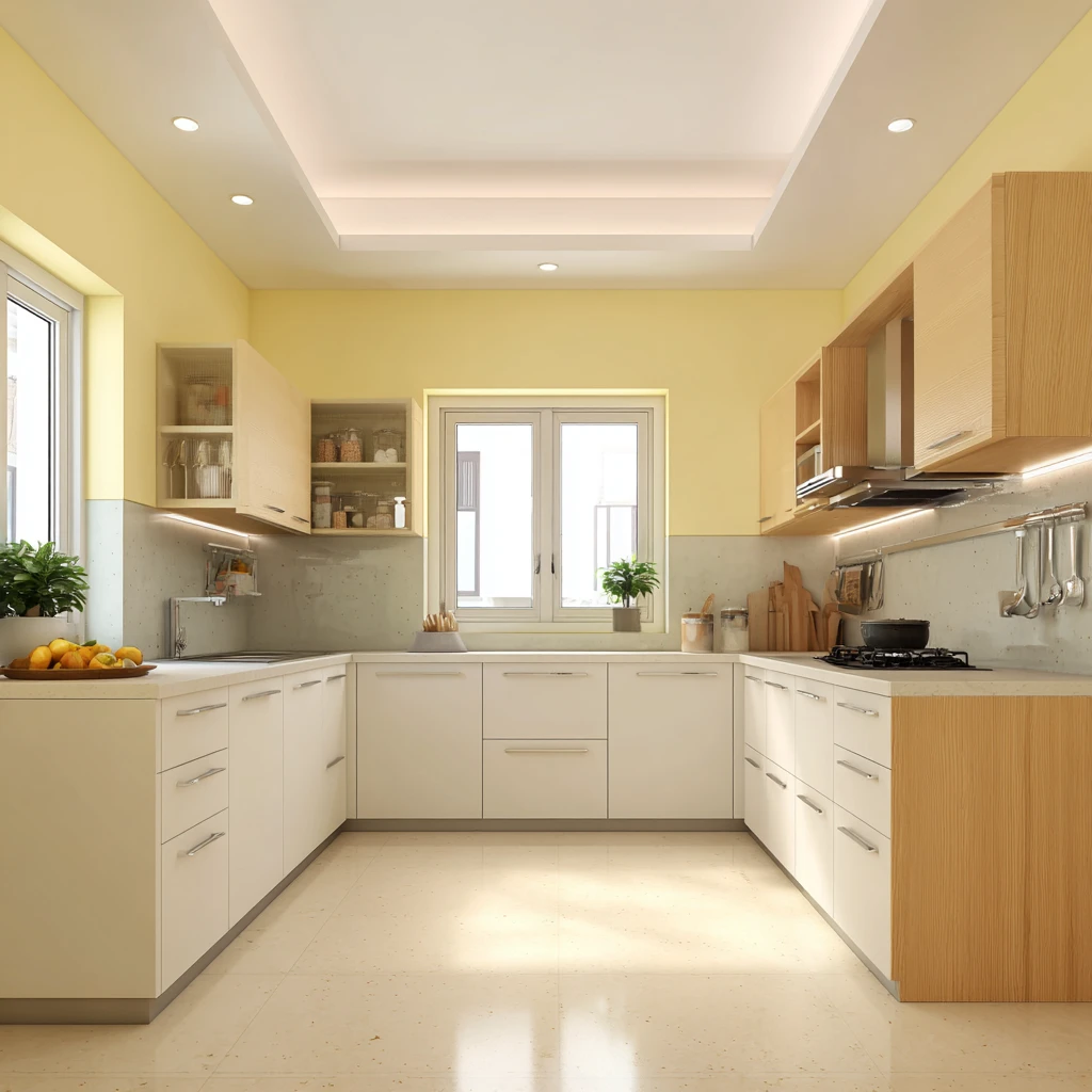 Yellow and White Kitchen Wall Colour Combination as per Vastu