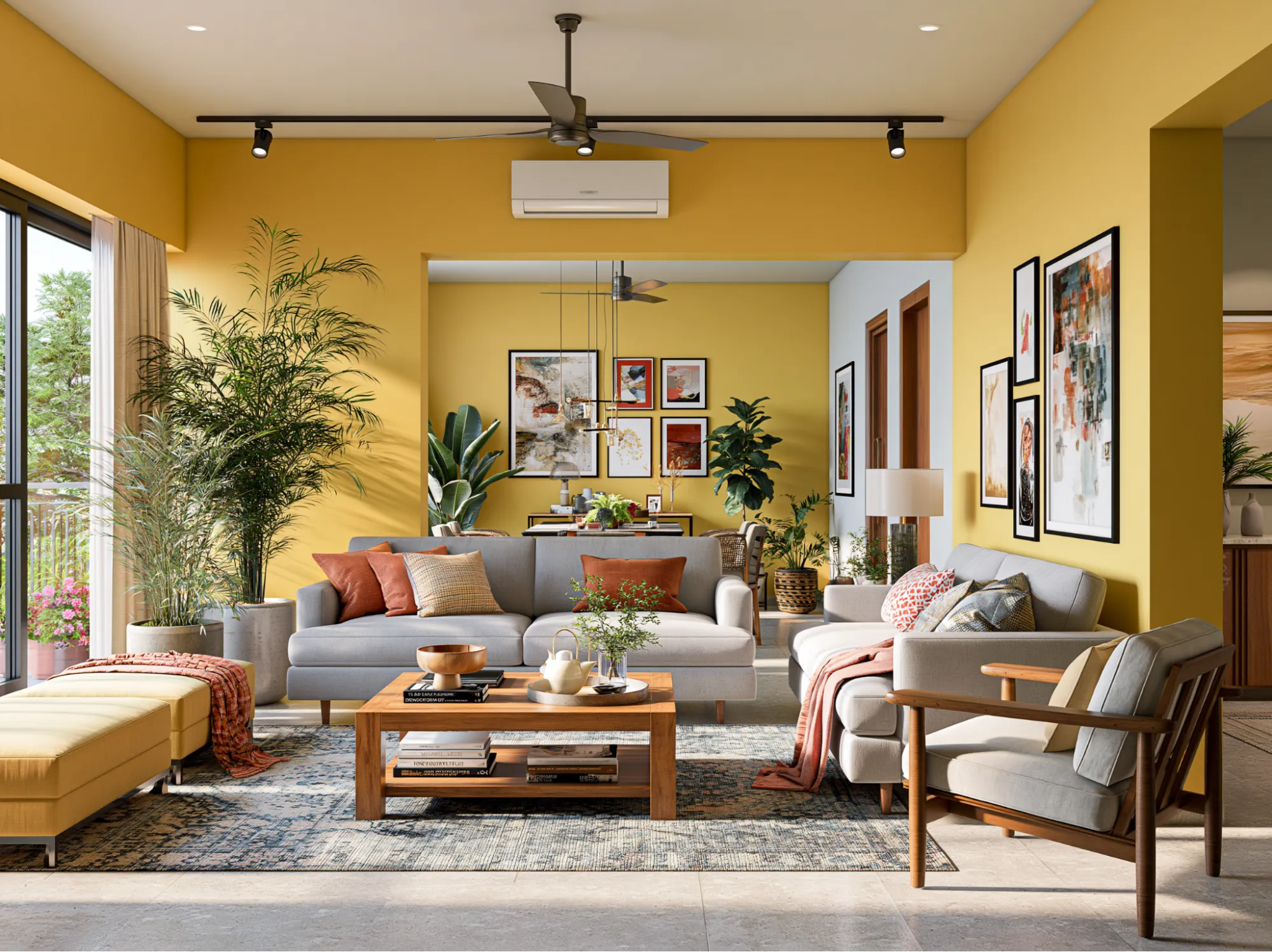 Yellow Colour Combination for Living Room