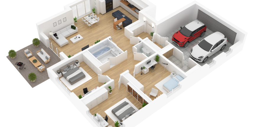 966 sq ft 2 BHK Floor Plan Image - Perfect Builders Pristine