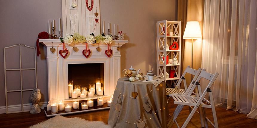 valentine home decor- with beautiful candle fireplace