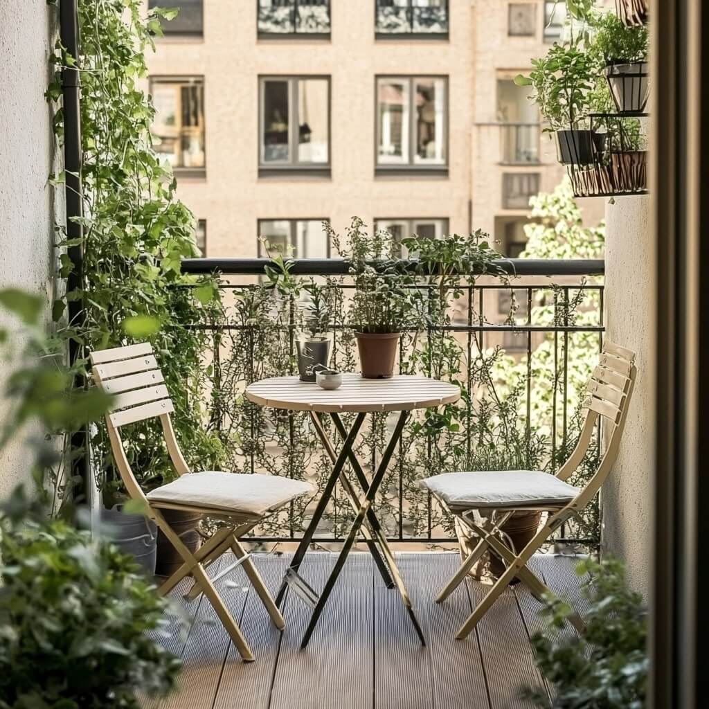 Apartment Balcony Garden with Folding Furniture