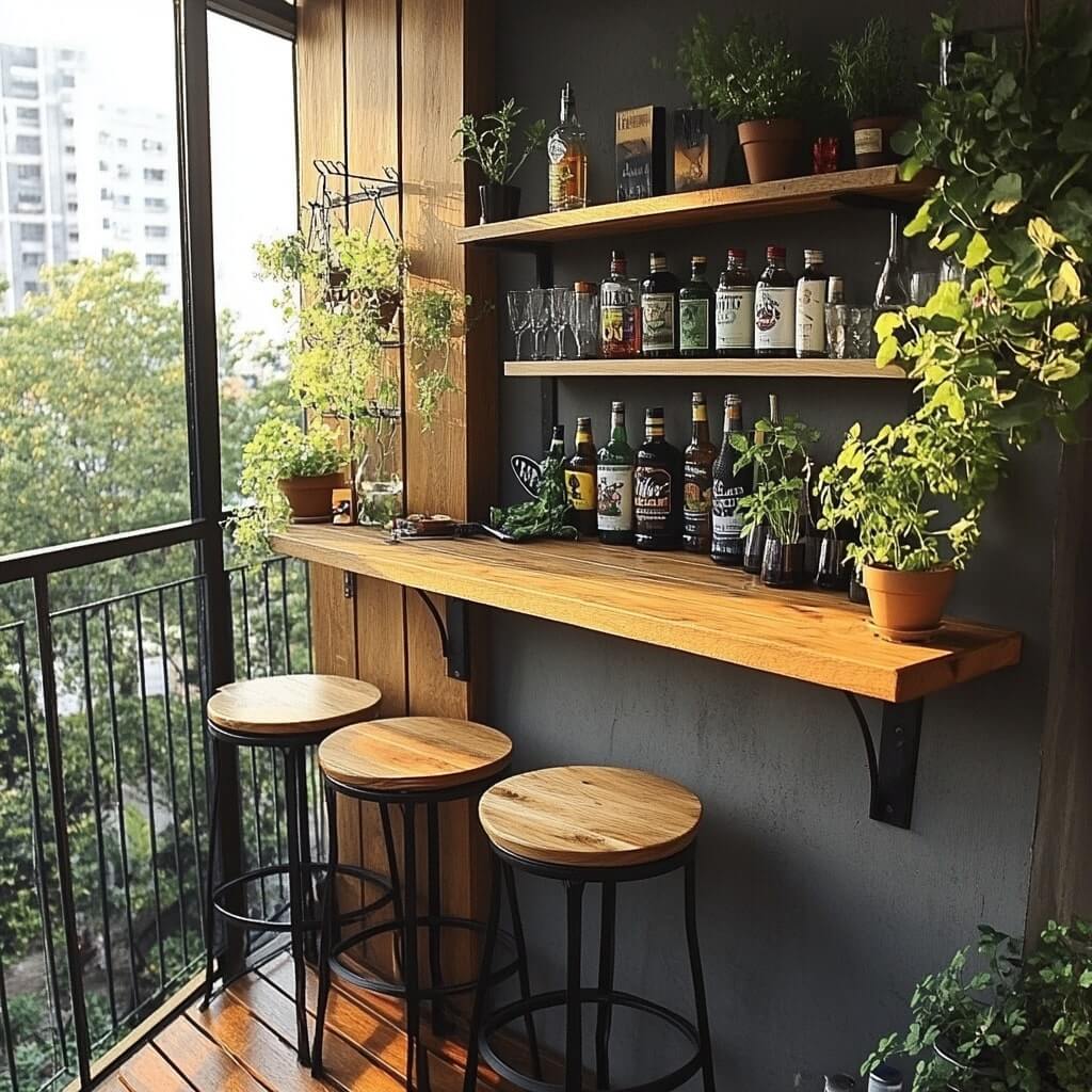 Balcony Garden with a Small Bar Setup
