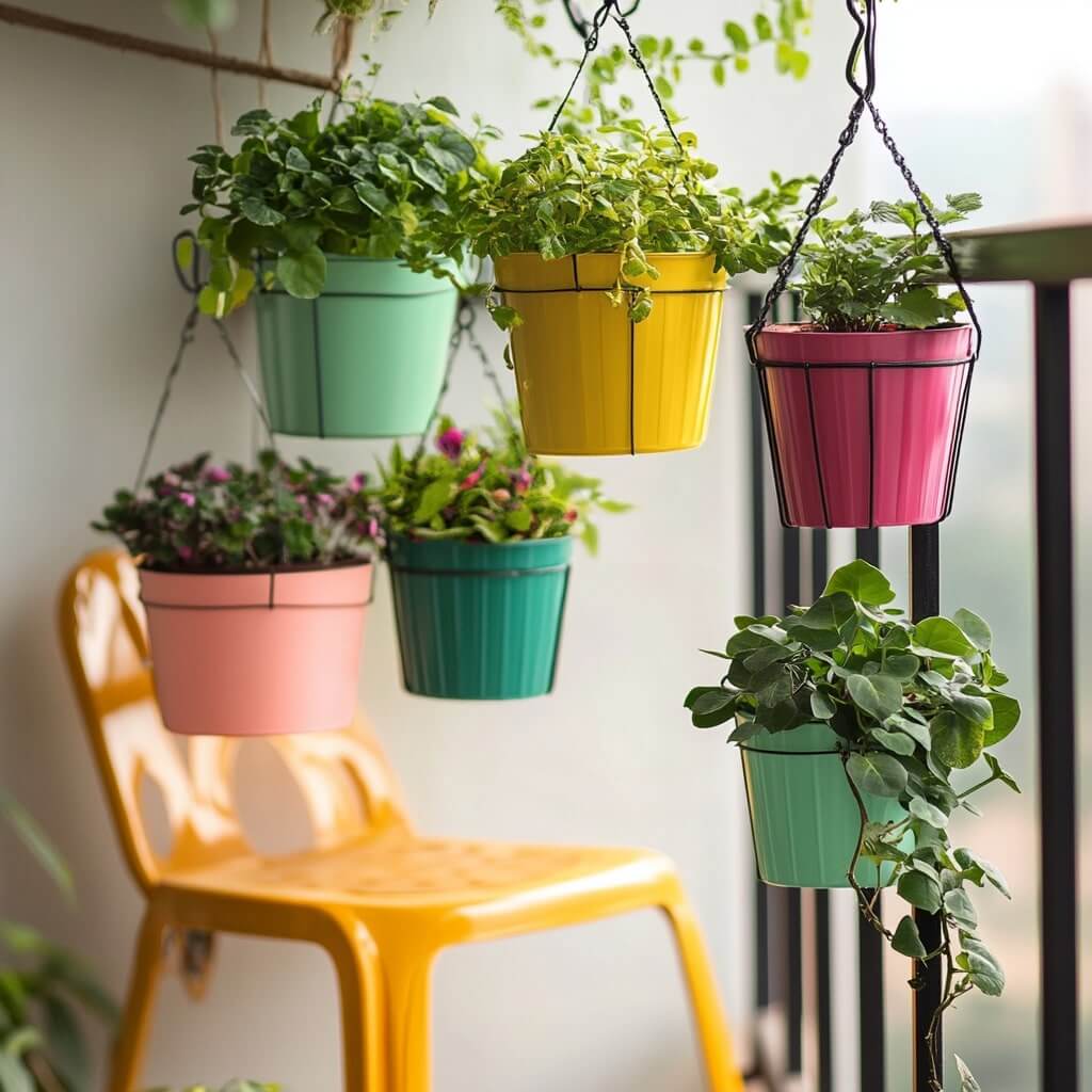 Balcony Garden with Hanging Planters