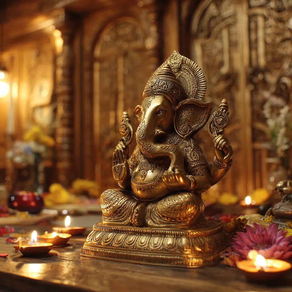 Brass Ganesha Idol with a Golden Glow