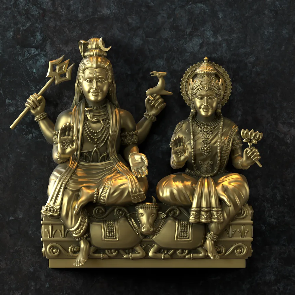 Brass Idol of Lord Shiva and Goddess Parvati