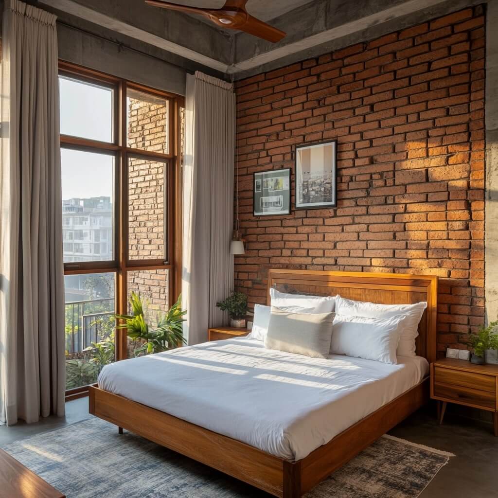 Brick Charm in Bedroom Window Design