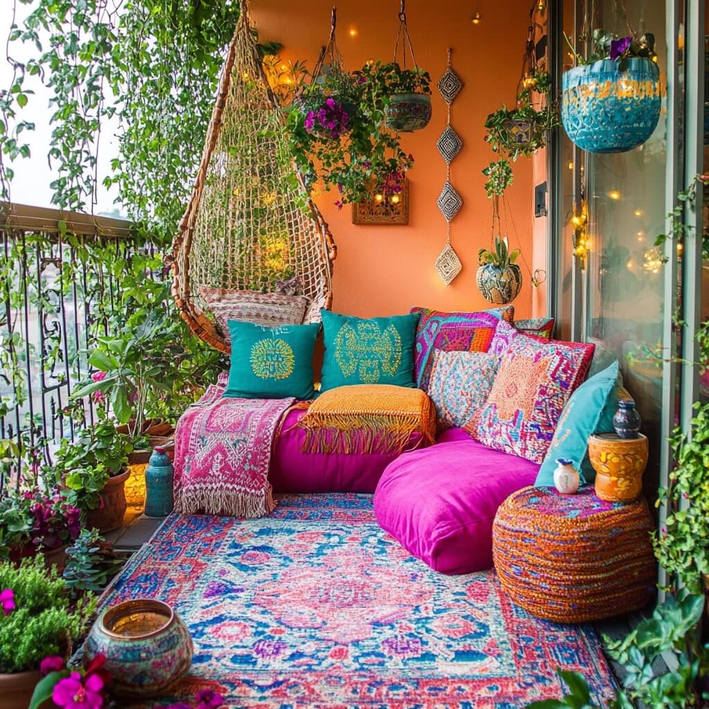 Colourful Bohemian Balcony Garden