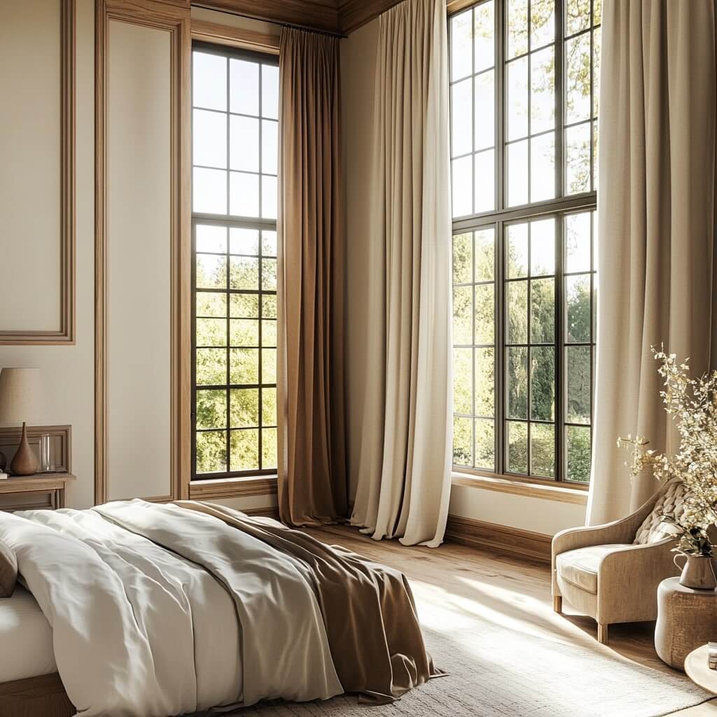Floor Drapes with Bedroom Window Ideas