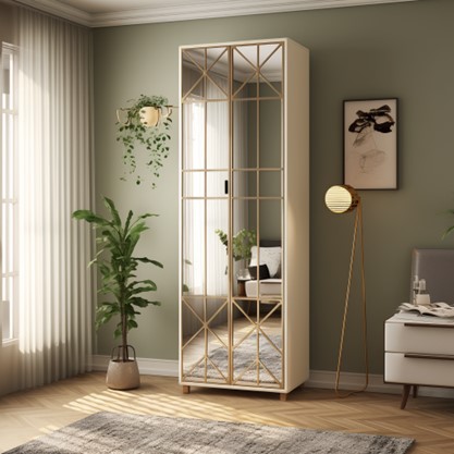 Grid Style Mirror Almirah Designs for bedroom