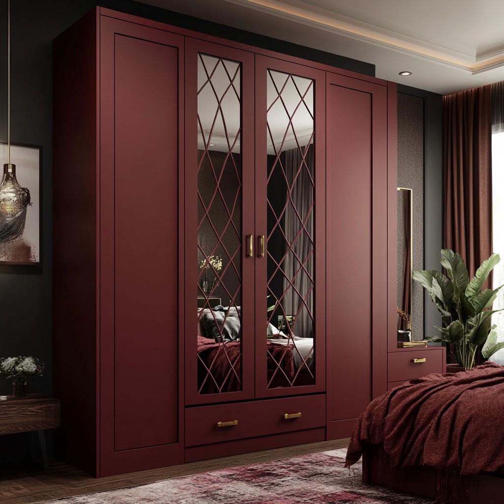 Maroon Colour Almirah Design