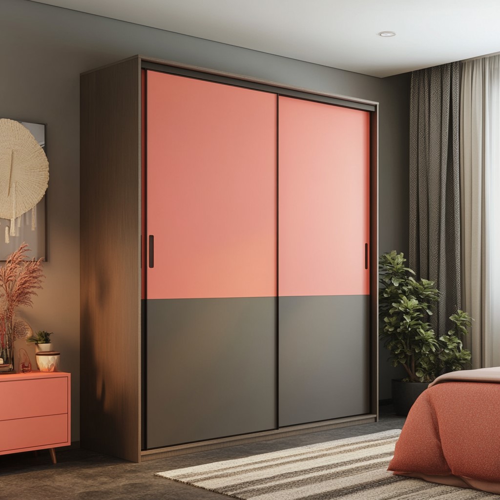 Modern Almirah Design in Coral and Dull Grey