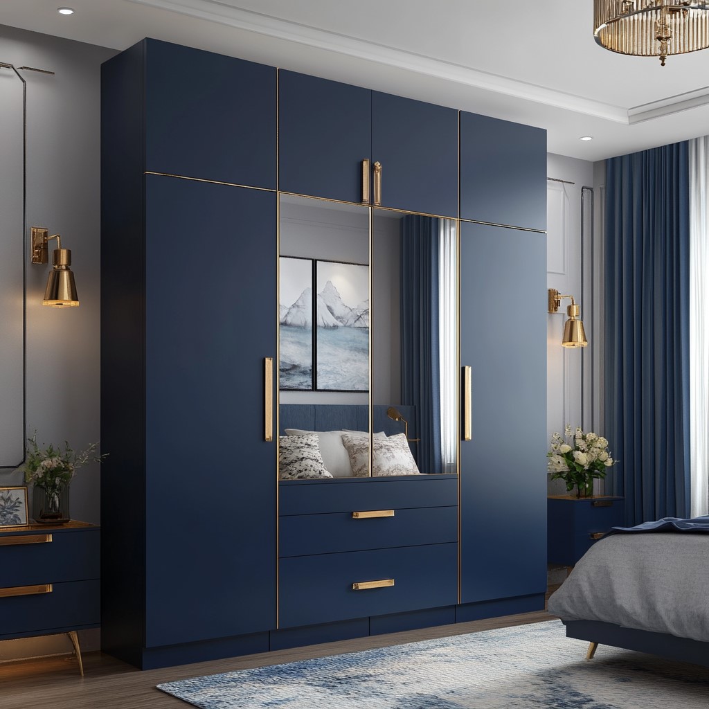 Navy Colour Almirah Design for Bedroom