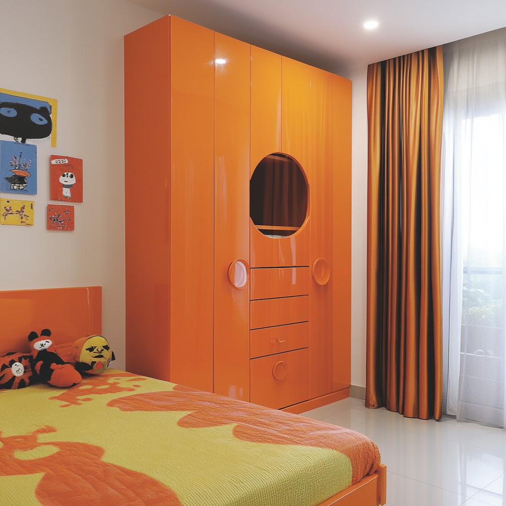 Orange Colour Almirah Design