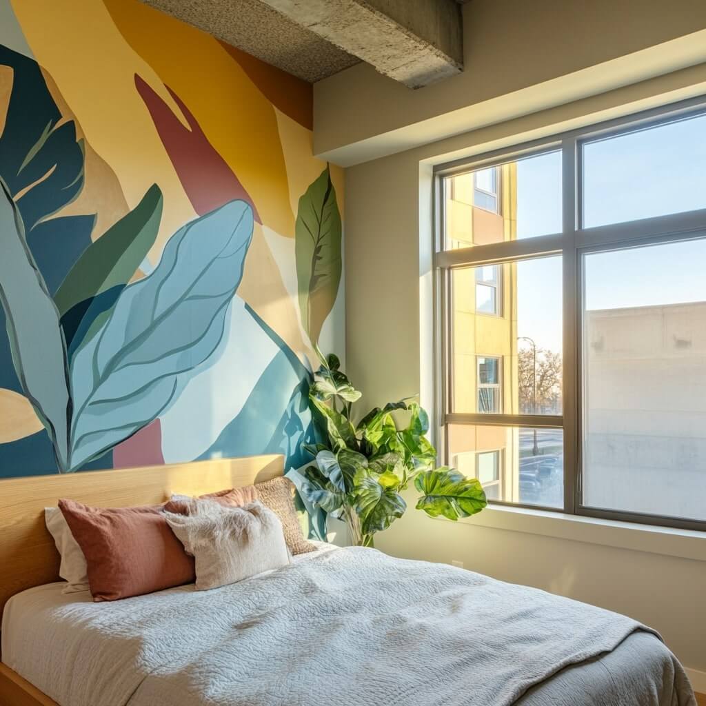 Scenic Mural as Bedroom Window Decor