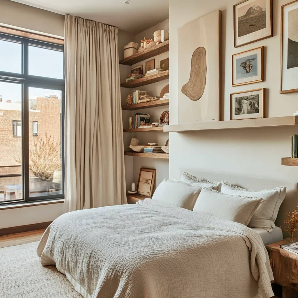 Shelving with Artwork for Window Decor