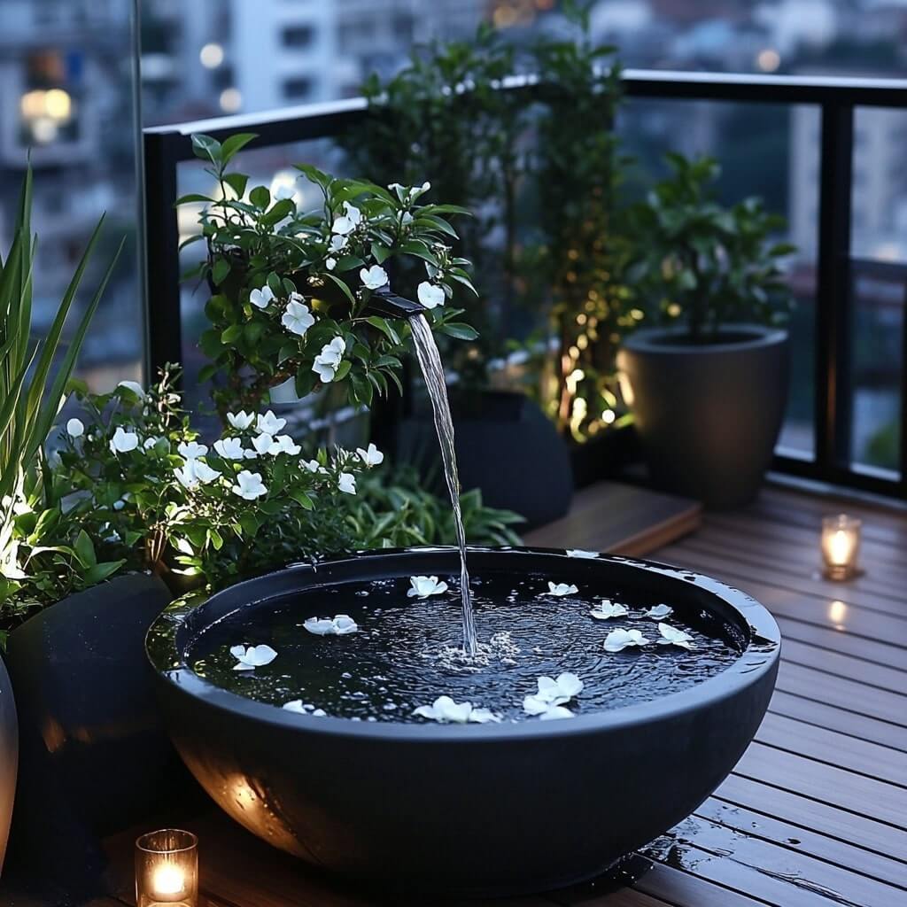Small Balcony Garden with a Water Feature