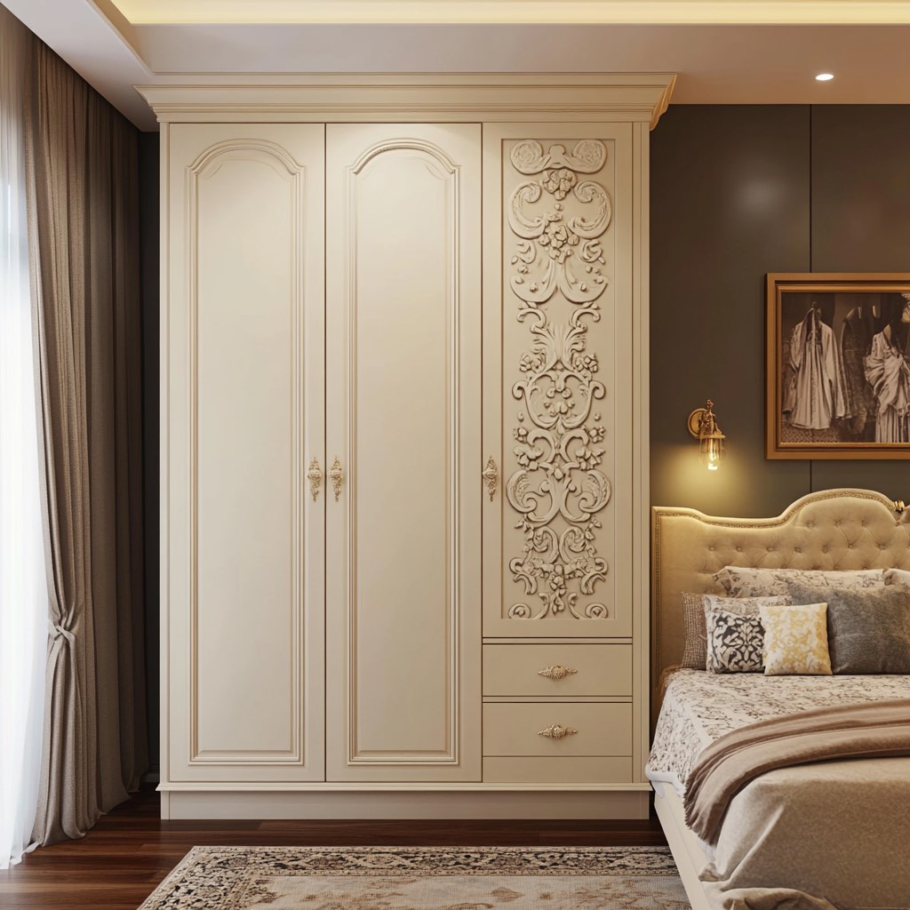 Wall-fixing Almirah Design in Ivory Colour