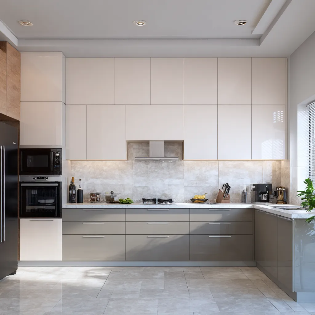 L-Shaped PVC Kitchen Cabinets