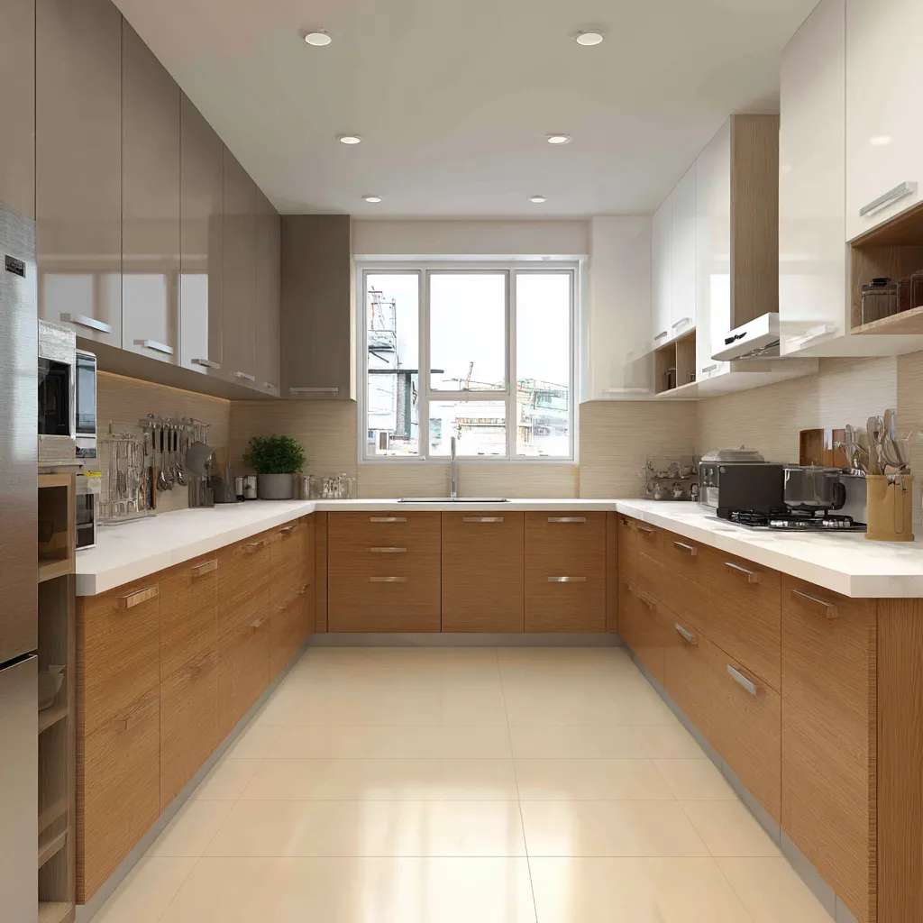 U-Shaped PVC Modular Kitchen Design